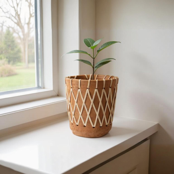 Handcrafted Terracotta Woven Rattan Planter